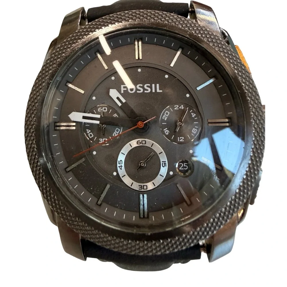 Fossil‎ FS4777 Oversized 45mm Gunmetal Watch New Crystal Leather Band